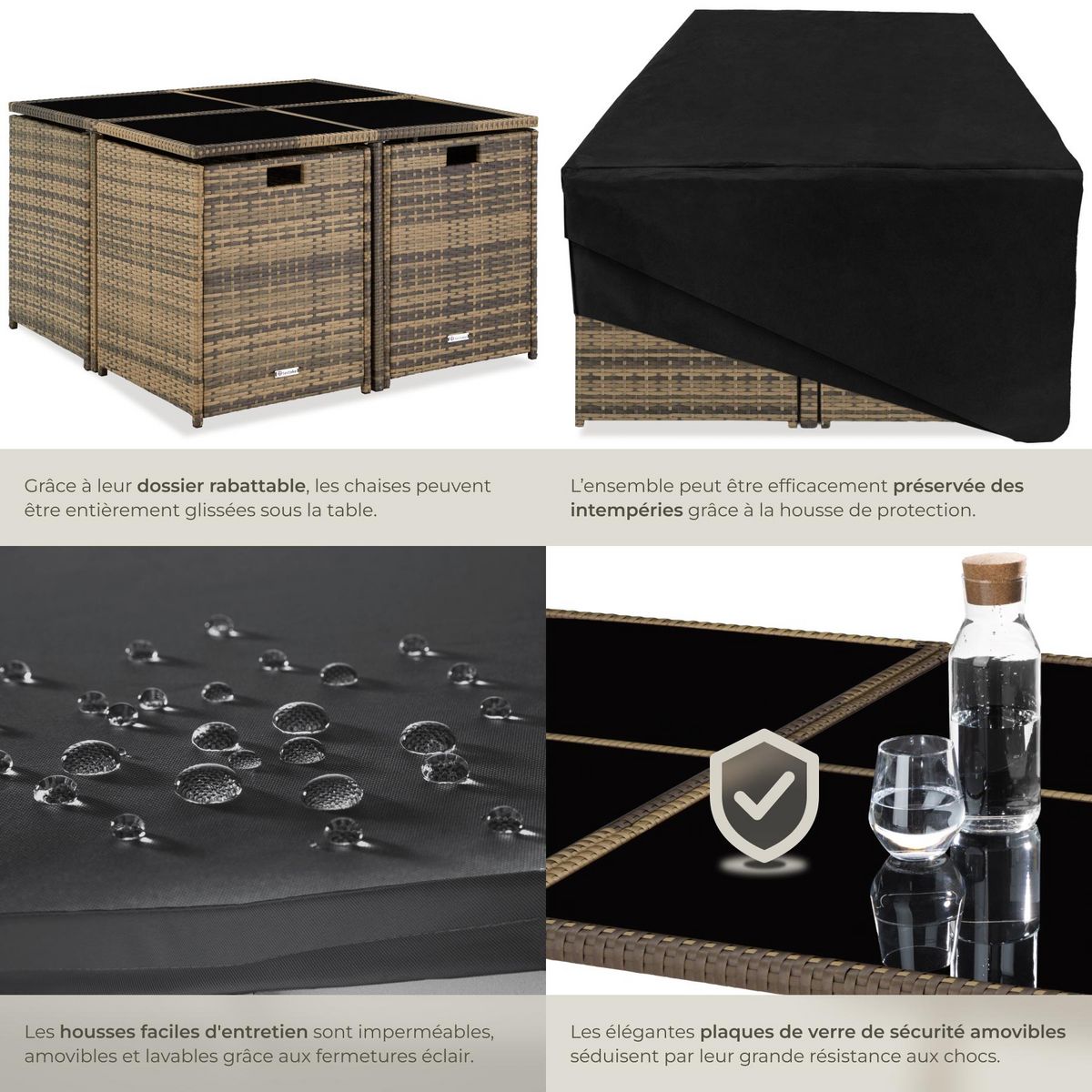 tectake Salon de jardin pour 4 à 8 personnes marron naturel