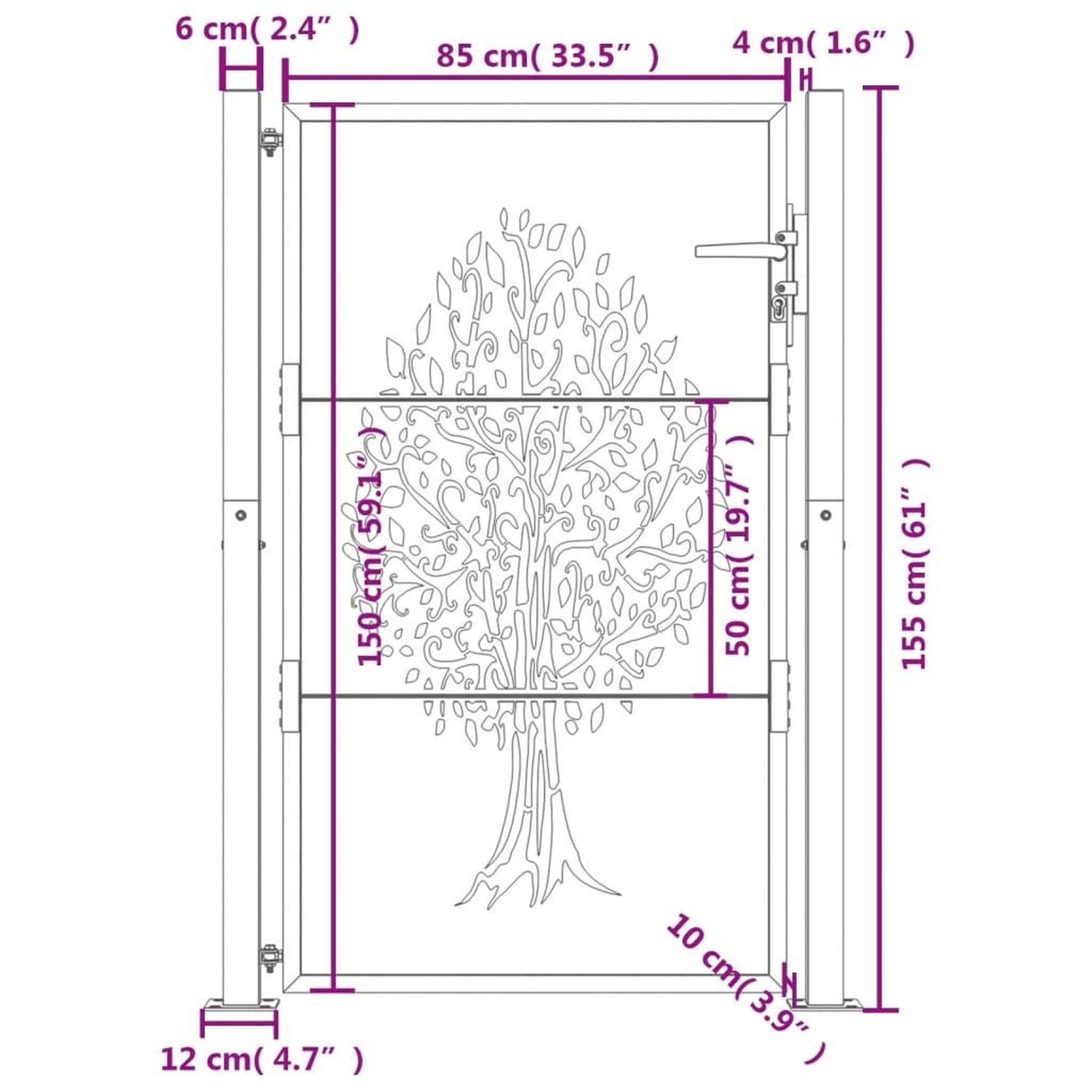 Voir la diapositive 6 : VIDAXL Portail de jardin anthracite 105x155cm acier conception d'arbre