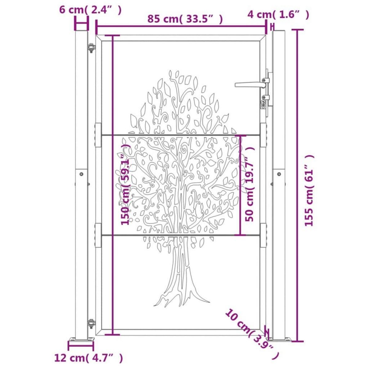 VIDAXL Portail de jardin anthracite 105x155cm acier conception d'arbre