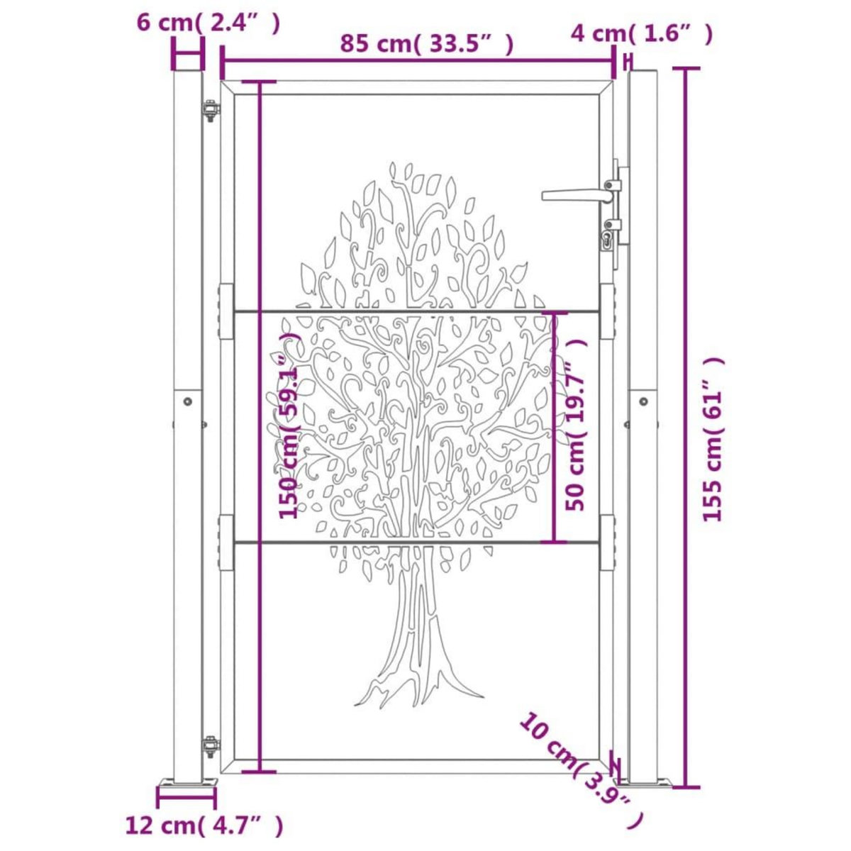 VIDAXL Portail de jardin anthracite 105x155cm acier conception d'arbre