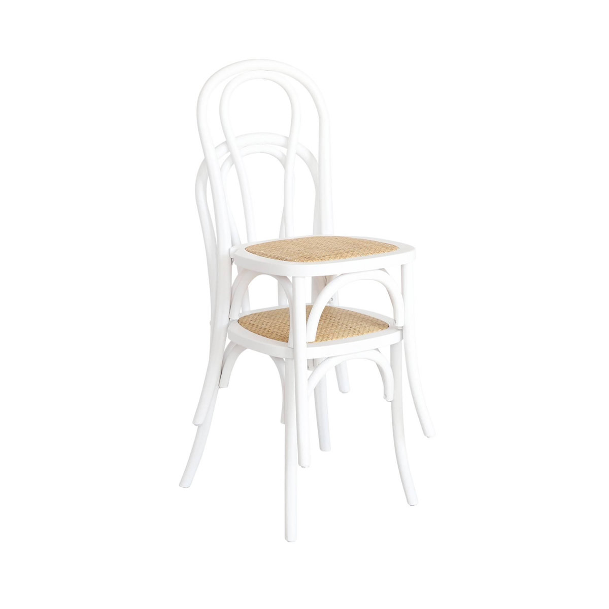 SWEEEK Lot de 4 chaises vintage en bois avec assise en rotin et dossier arrondi. coloris blanc. L 48 x P 49.5 x H 90cm