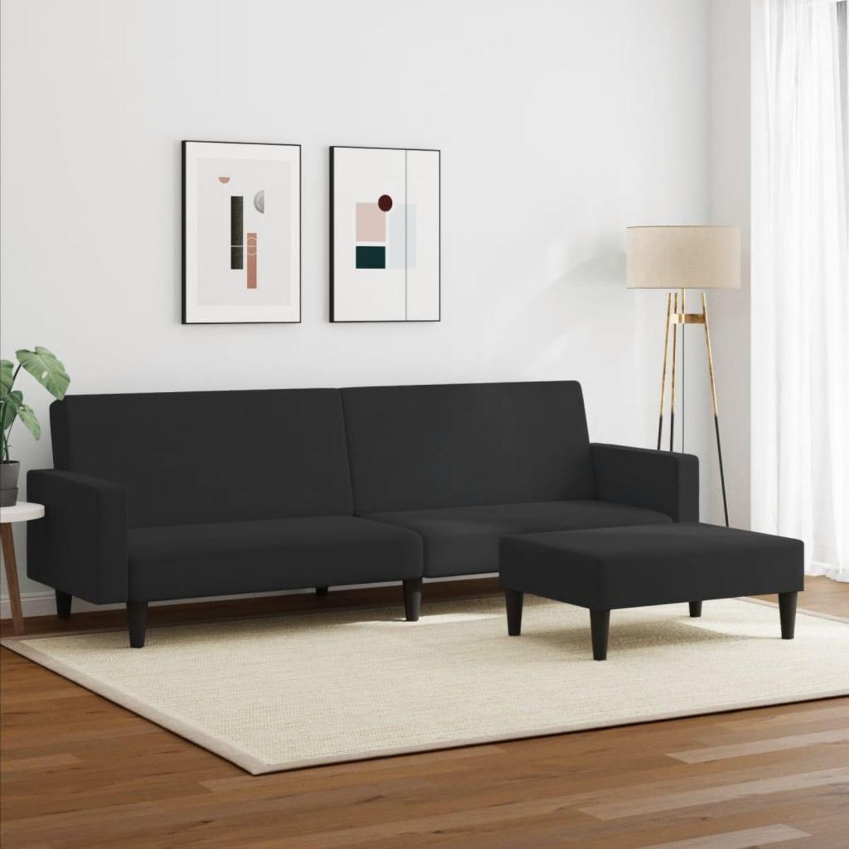 VIDAXL Canape-lit a 2 places avec repose-pied noir velours