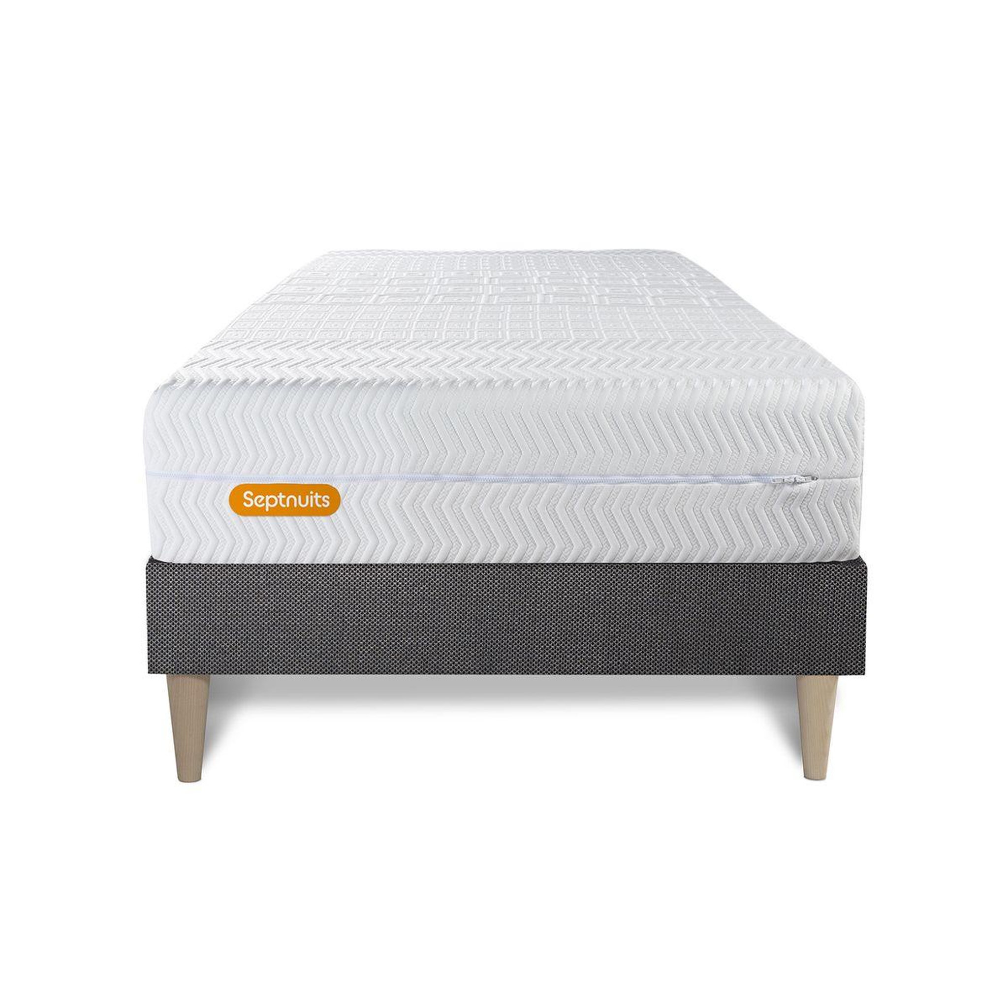 Voir la diapositive 1 : SEPTNUITS Matelas + sommier kit gris Memo Bio Mousse à mémoire de forme Maxi épaisseur Déhoussable