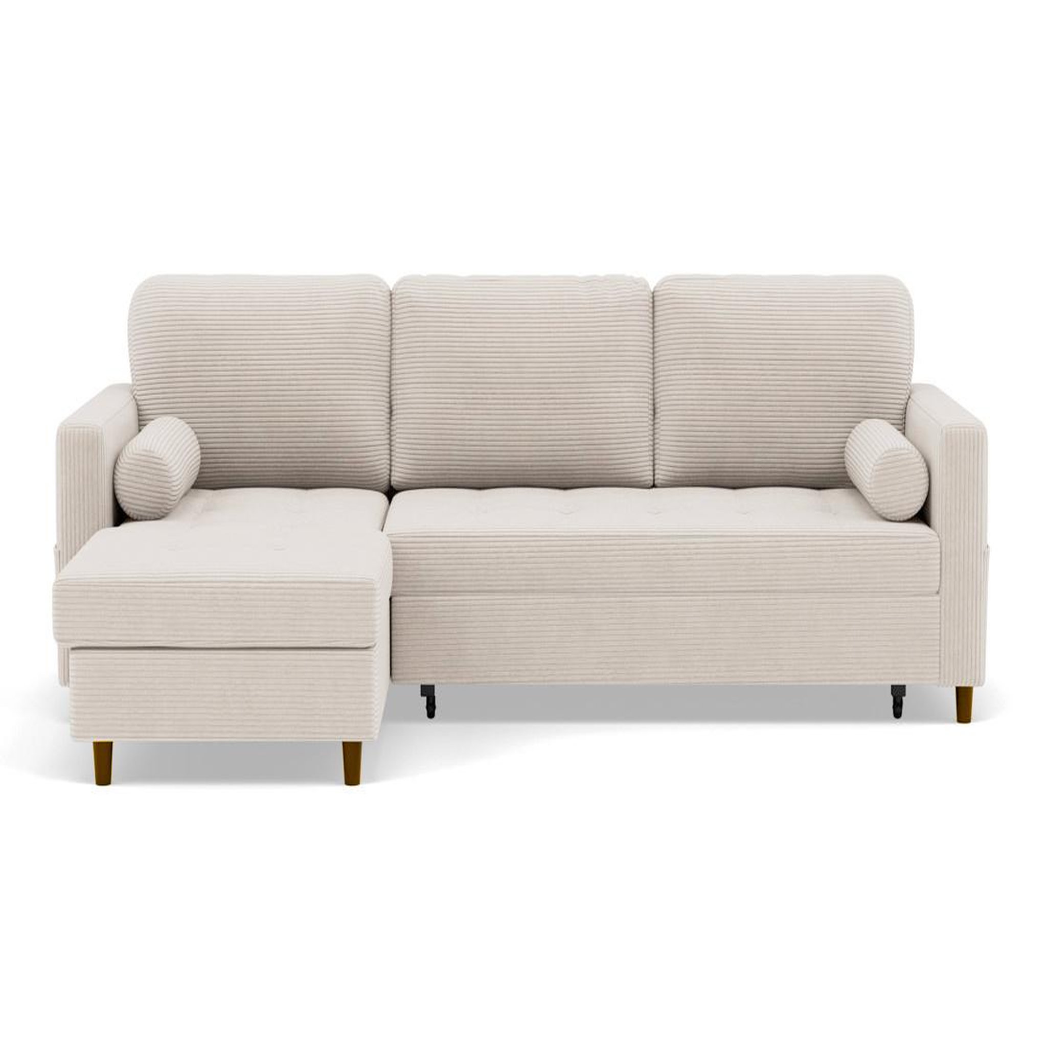 BEST MOBILIER Marceau - canapé d'angle réversible 4 places convertible avec coffre en velours côtelé. Coloris disponibles : Beige