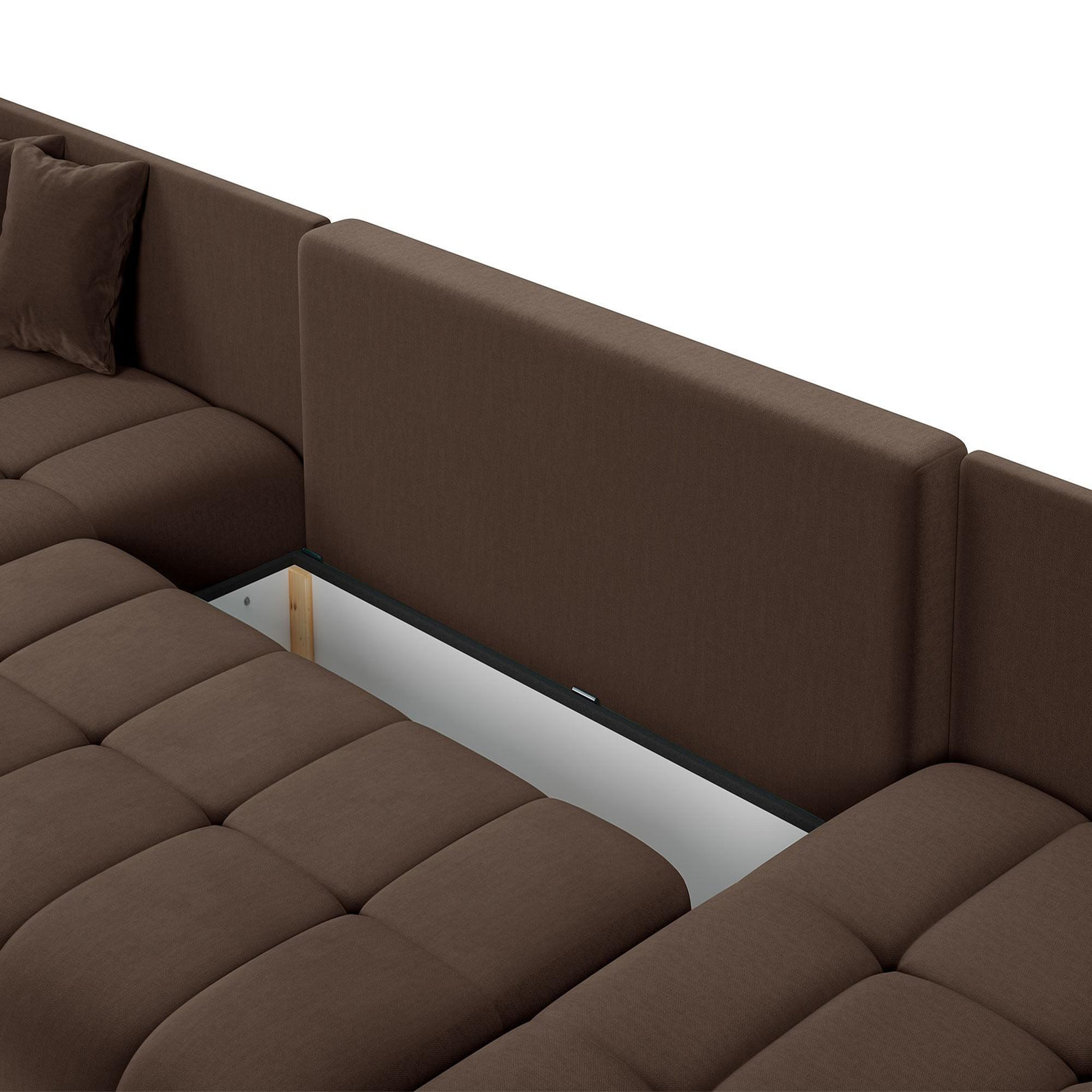 Voir la diapositive 3 : BEST MOBILIER Petra - canapé panoramique en u - 7 places - convertible - avec coffre - en velours