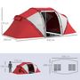 Voir la diapositive 3 : OUTSUNNY Tente de camping familiale 4-6 personnes 2 cabines fenêtre grande porte 4,3L x 2,4l x 1,7H m rouge gris