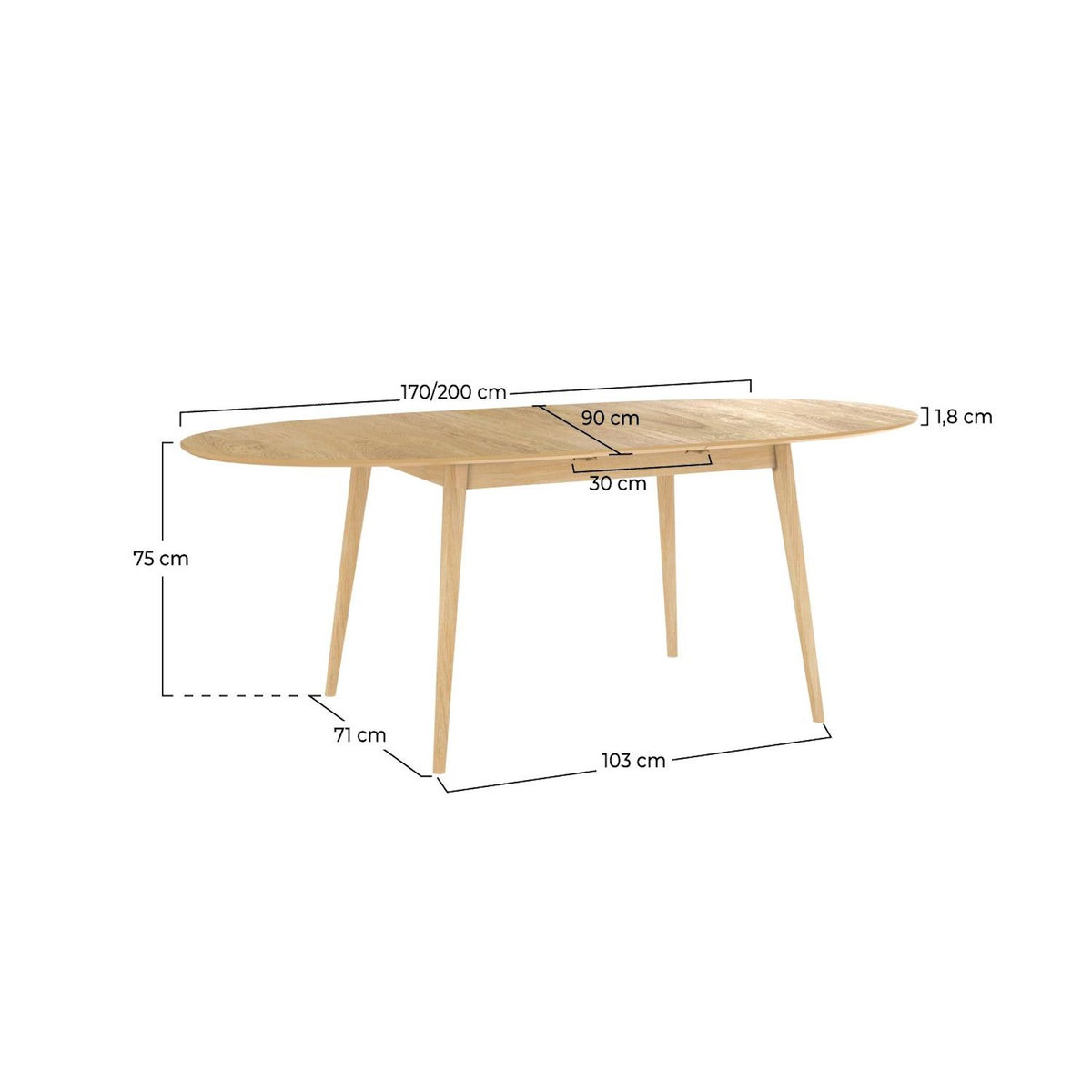 Rendez vous déco Table ovale 6/8 personnes extensible en bois clair 170/200 cm-Eddy