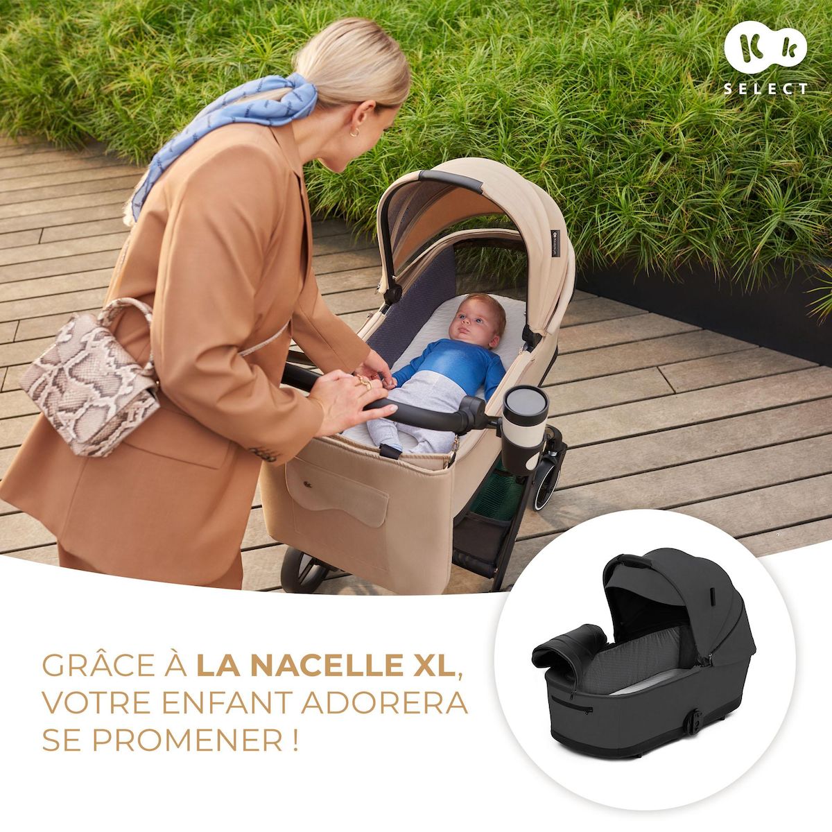 KINDERKRAFT Poussette 2 en 1 avec nacelle, roues anti-crevaison et accessoires