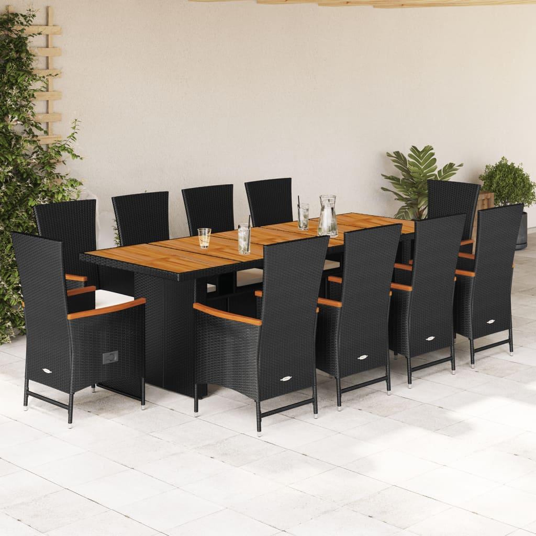 VIDAXL Ensemble a manger de jardin 11 pcs coussins noir resine tressee