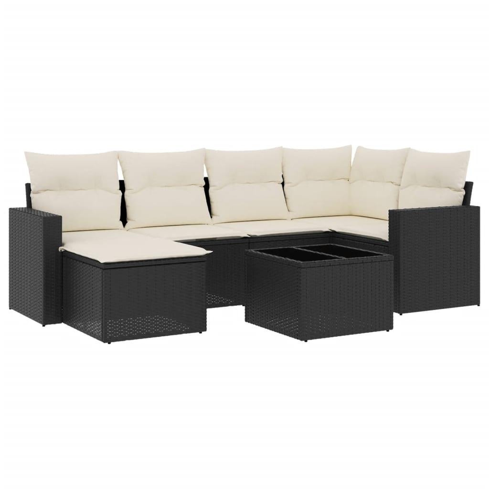 Voir la diapositive 2 : VIDAXL Salon de jardin 7 pcs avec coussins noir resine tressee