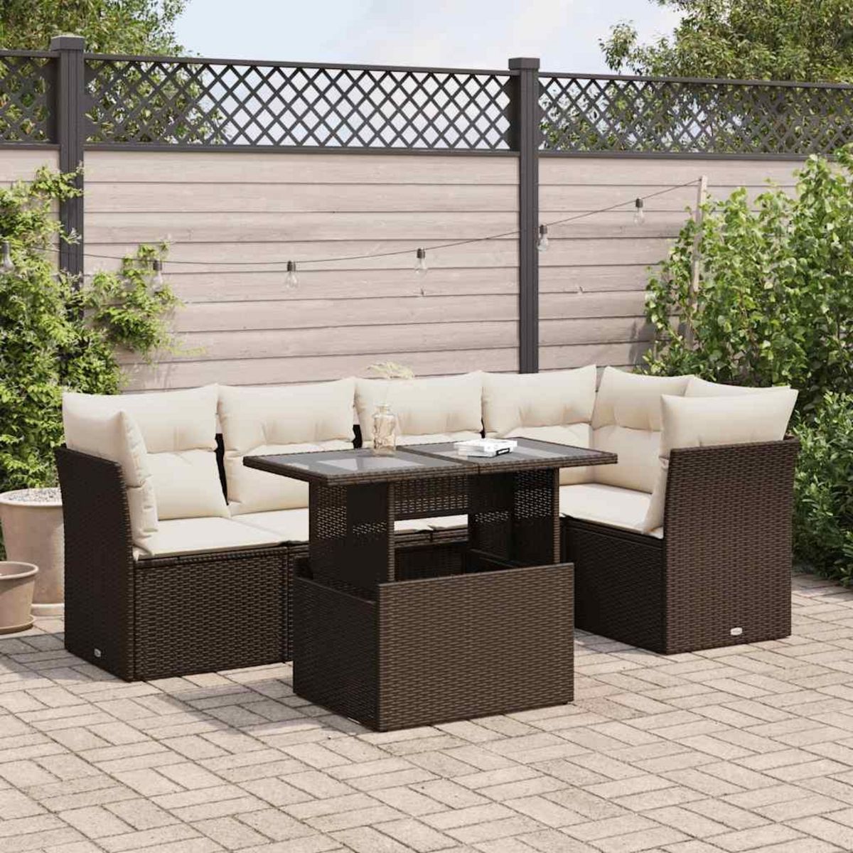 VIDAXL Salon de jardin avec coussins 6 pcs marron resine tressee