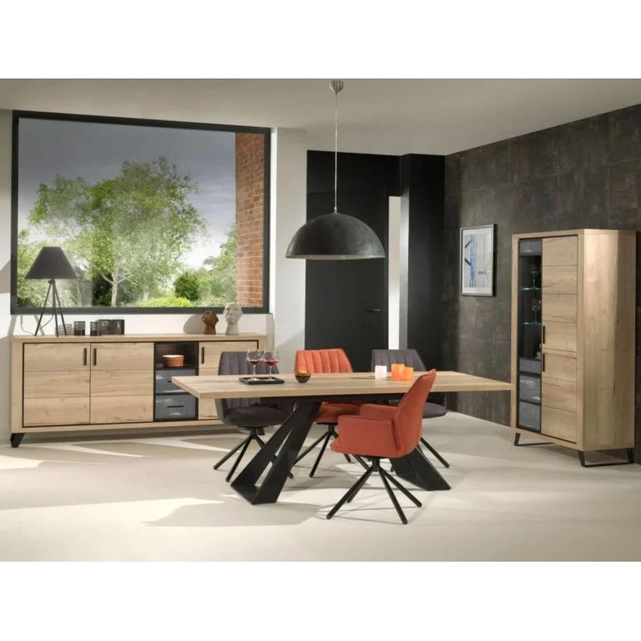Voir la diapositive 3 : JLC KREATION Colonne contemporaine 2portes dont 1 vitrée décor chêne PERO