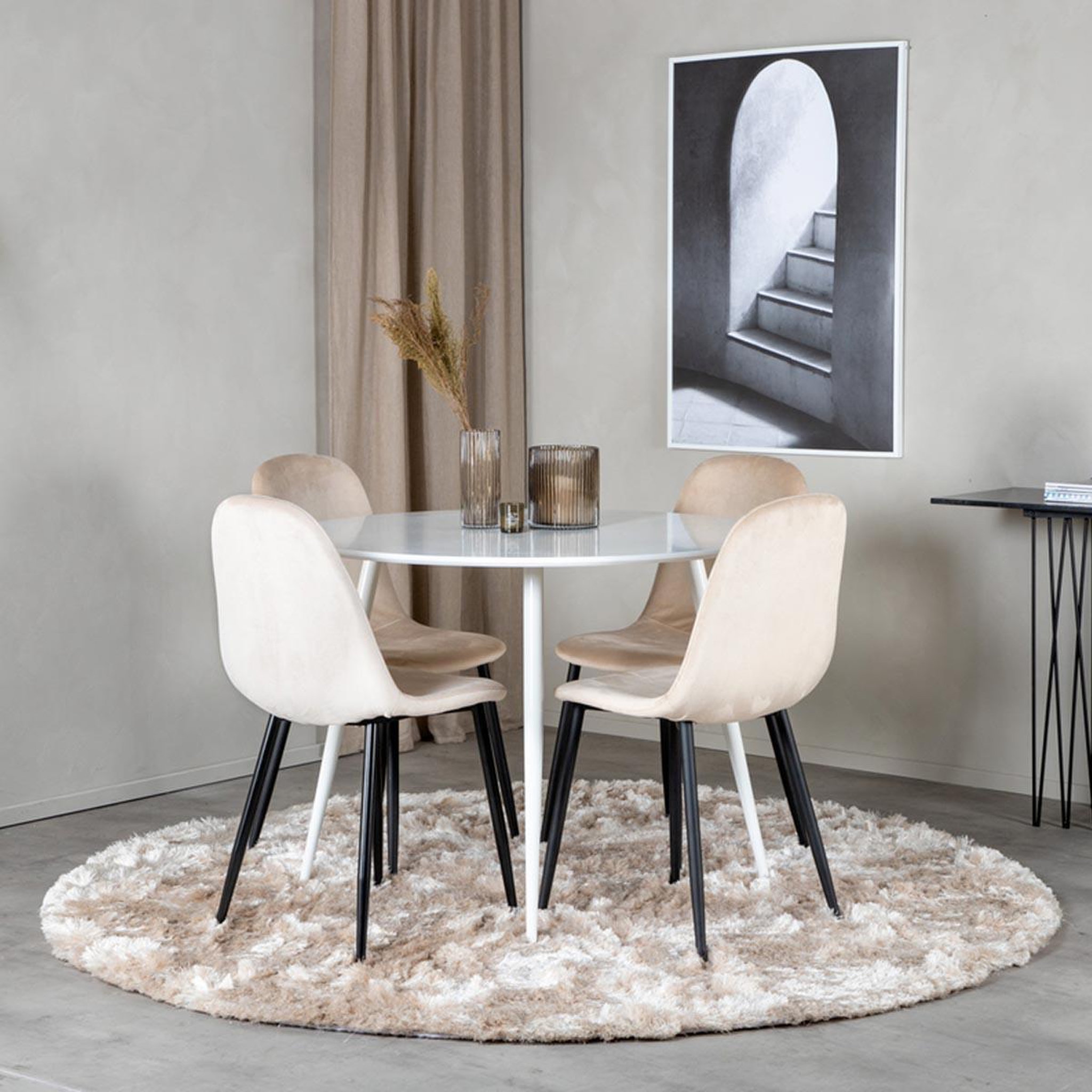 Voir la diapositive 4 : Paris Prix Ensemble table à manger & 4 chaises  plaza & polar i  100cm blanc & beige