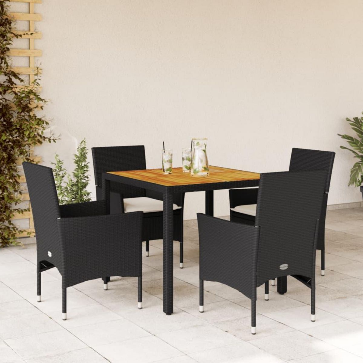 VIDAXL Ensemble a manger de jardin et coussins 5 pcs noir rotin acacia