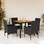 VIDAXL Ensemble a manger de jardin et coussins 5 pcs noir rotin acacia