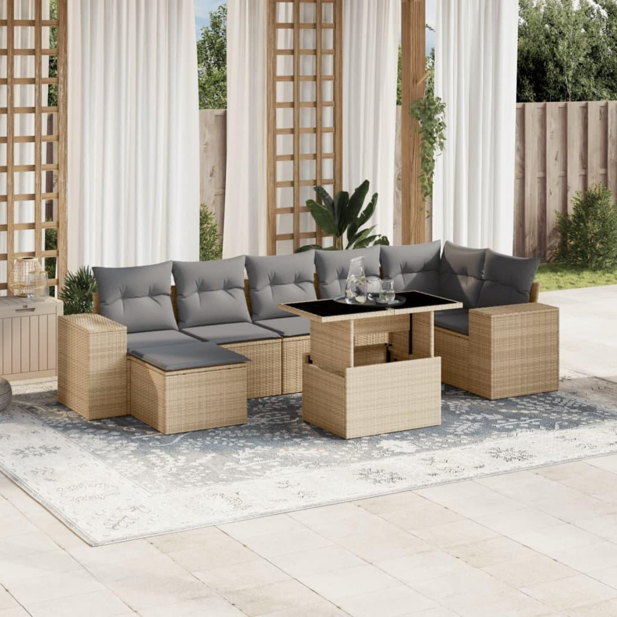 VIDAXL Salon de jardin avec coussins 8 pcs beige resine tressee