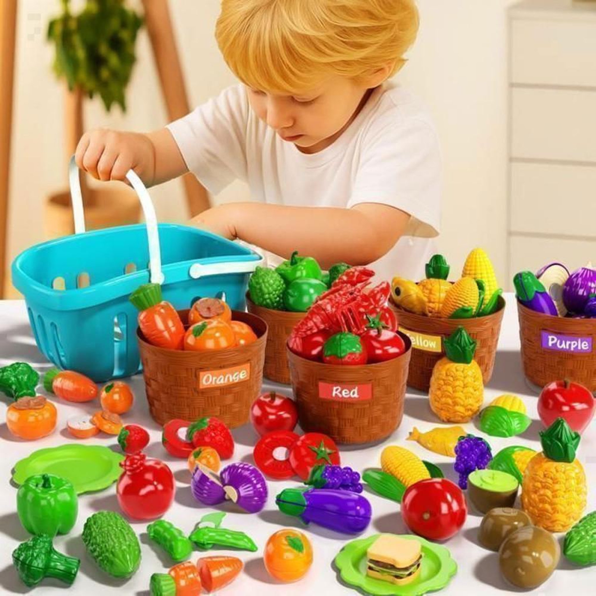 Voir la diapositive 5 : Coffret cuisine jouet 24 pièces fruits et légumes multicolores pour enfants dès 3 ans