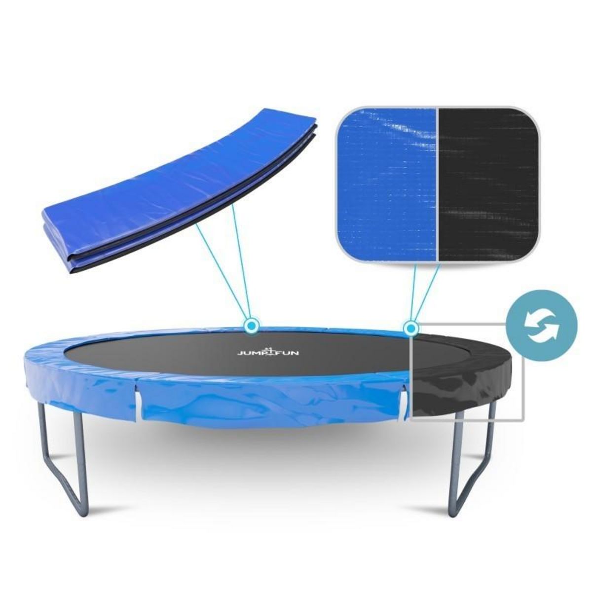 JUMP4FUN Coussin de protection des ressorts pour Trampoline, réversible bleu / noir : ø 8Ft