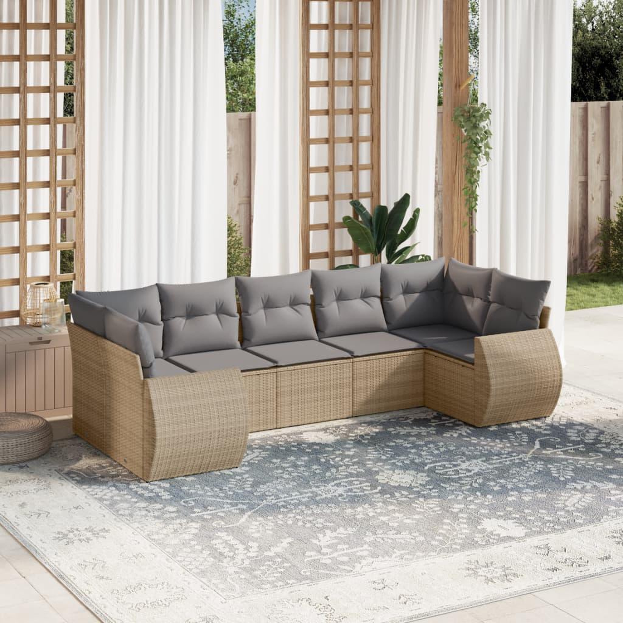 VIDAXL Salon de jardin avec coussins 7 pcs beige resine tressee