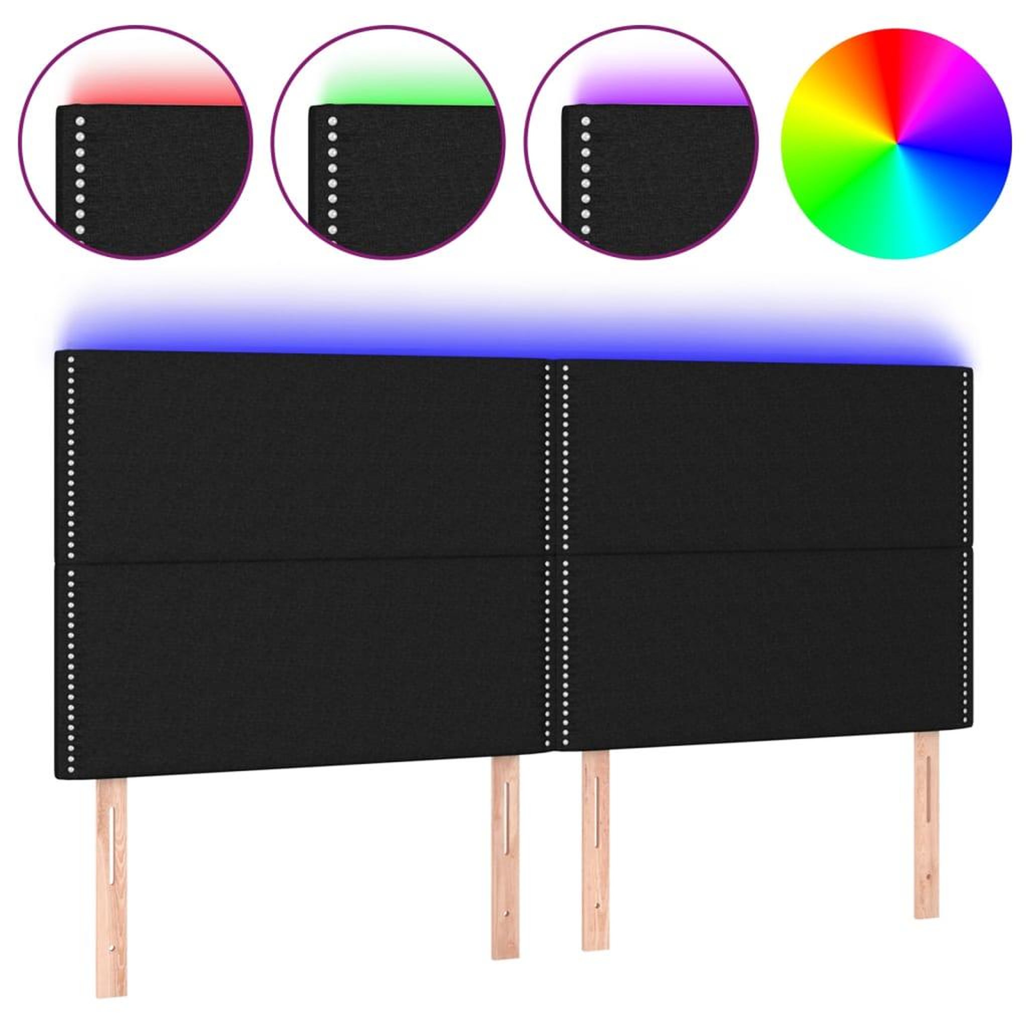 Voir la diapositive 2 : VIDAXL Tete de lit a LED Noir 160x5x118/128 cm Tissu