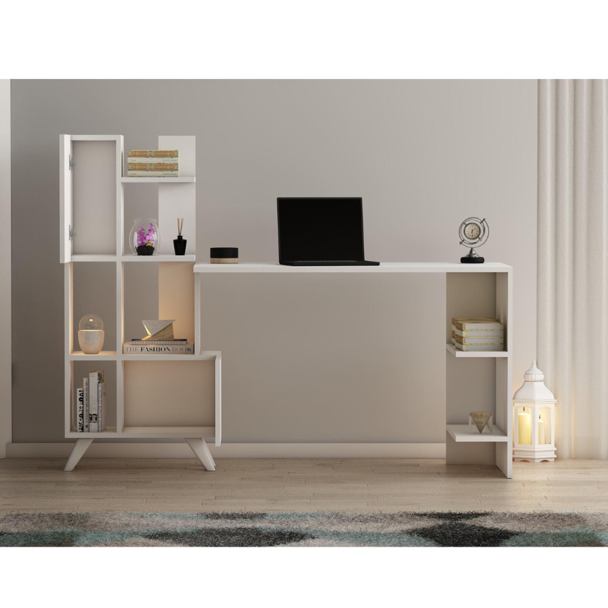 Voir la diapositive 2 : CONCEPT USINE Bureau contemporain 9 rangements - blanc kuhmo