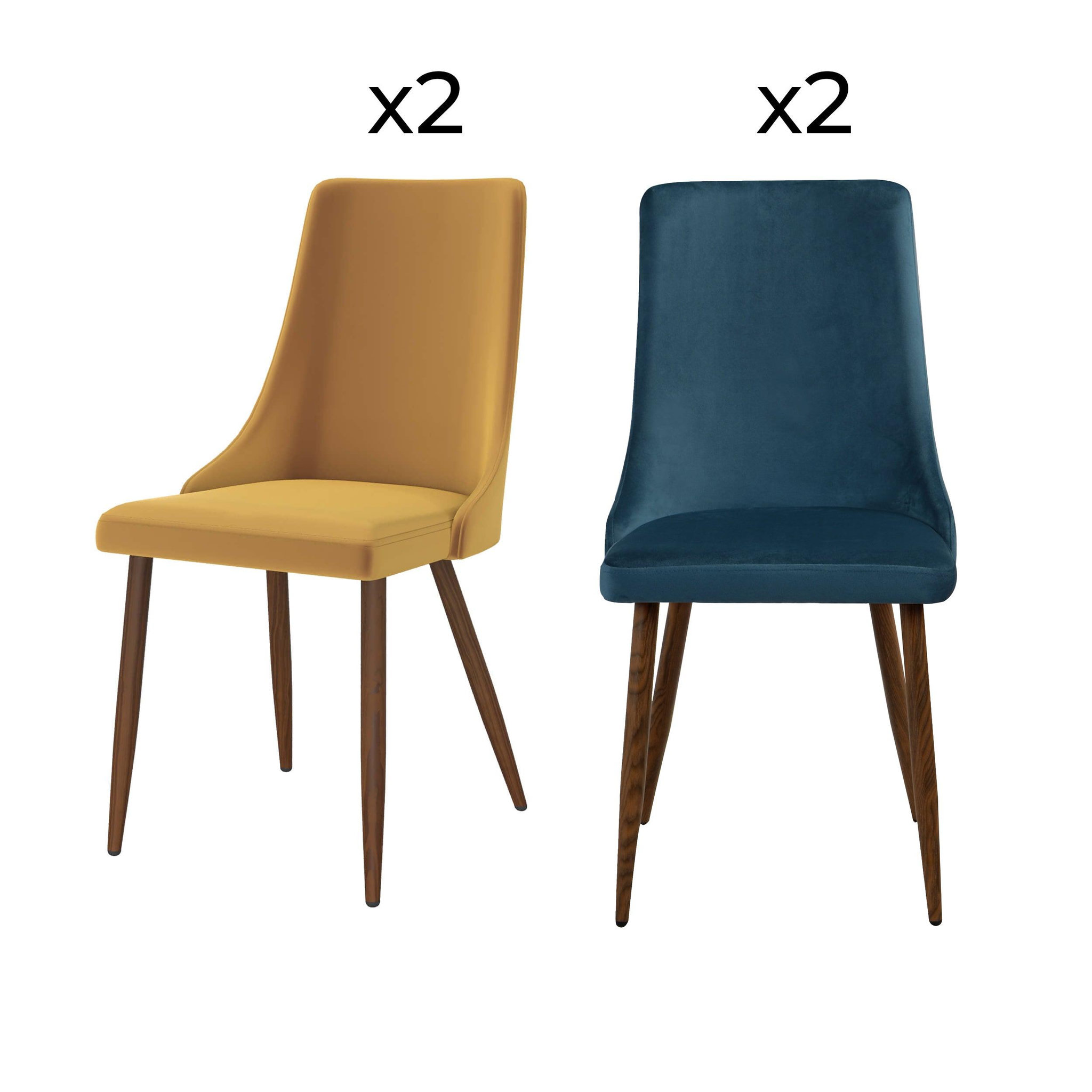 MAISON PAVANE Pack 4 chaises en velours bleu et jaune-vinni