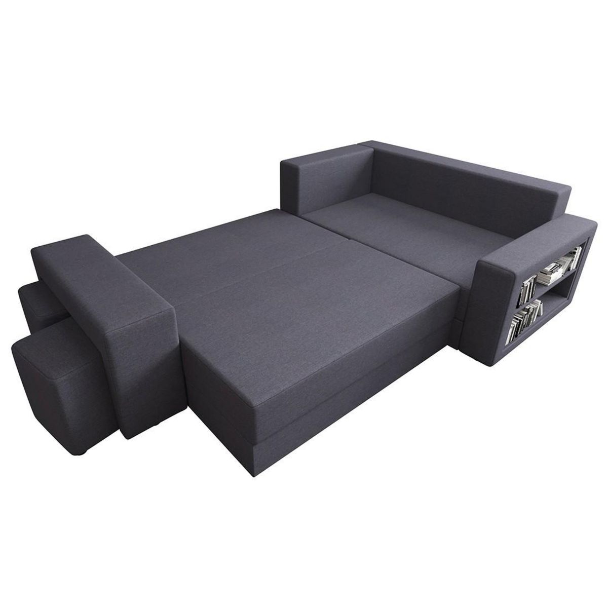 BEST MOBILIER Libbie - canapé d'angle droit 4 places convertible avec coffre, étagère et poufs en tissu
