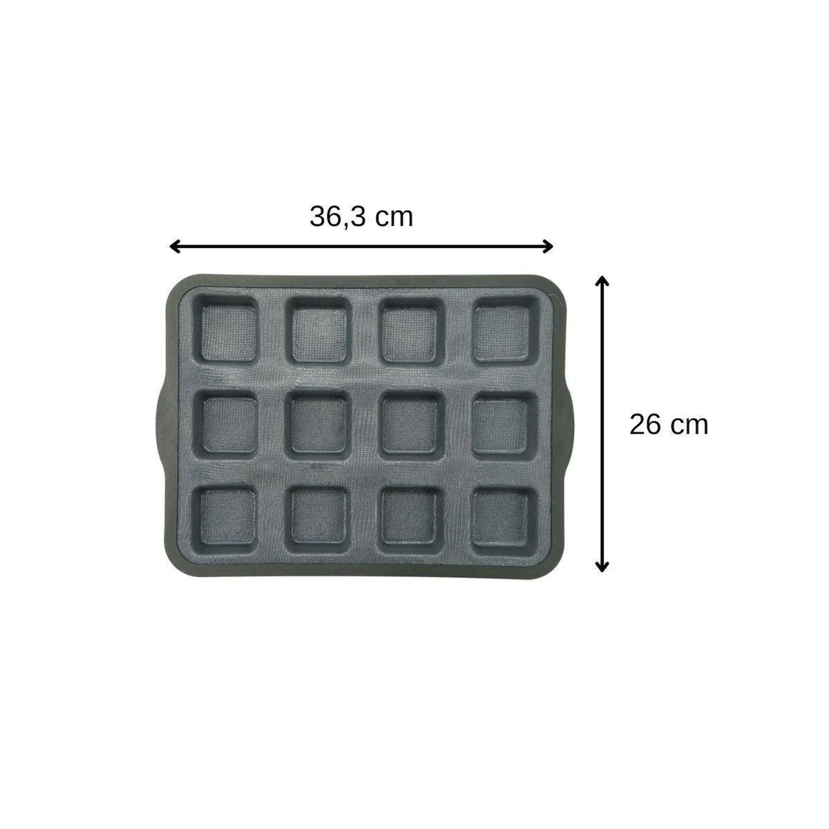 ZENKER Lot avec 1 Moule à gâteaux 12 carrés en silicone fibre de verre, 1 spatule Zenker et 2 bols à mixer en inox Fackelmann