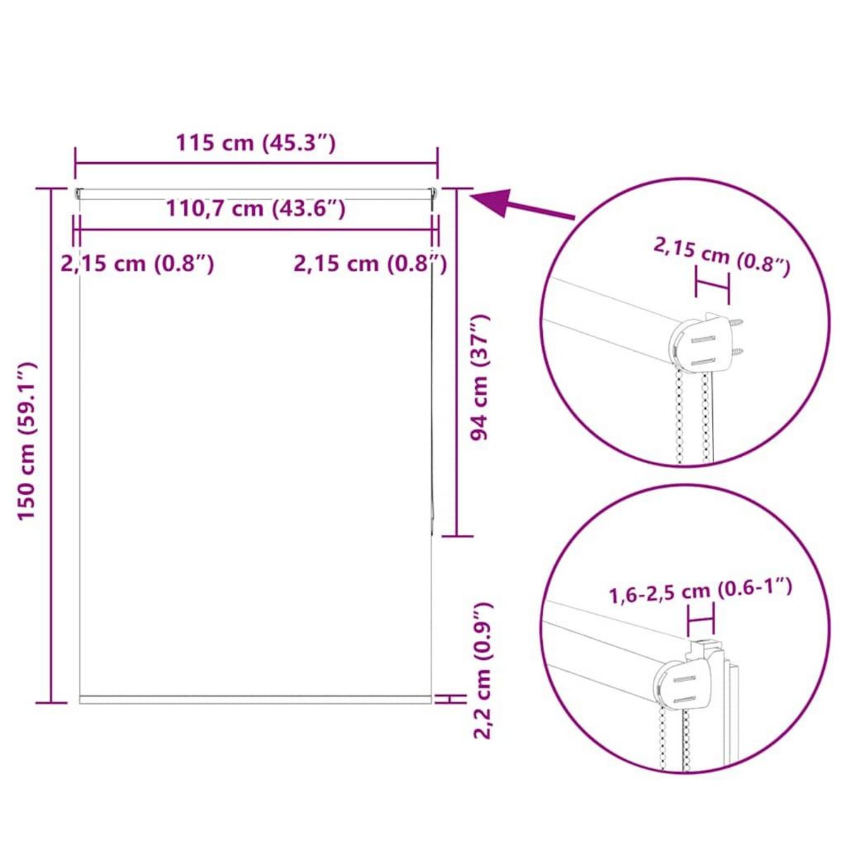 VIDAXL Store enrouleur occultant blanc casse 115x150 cm largeur tissu