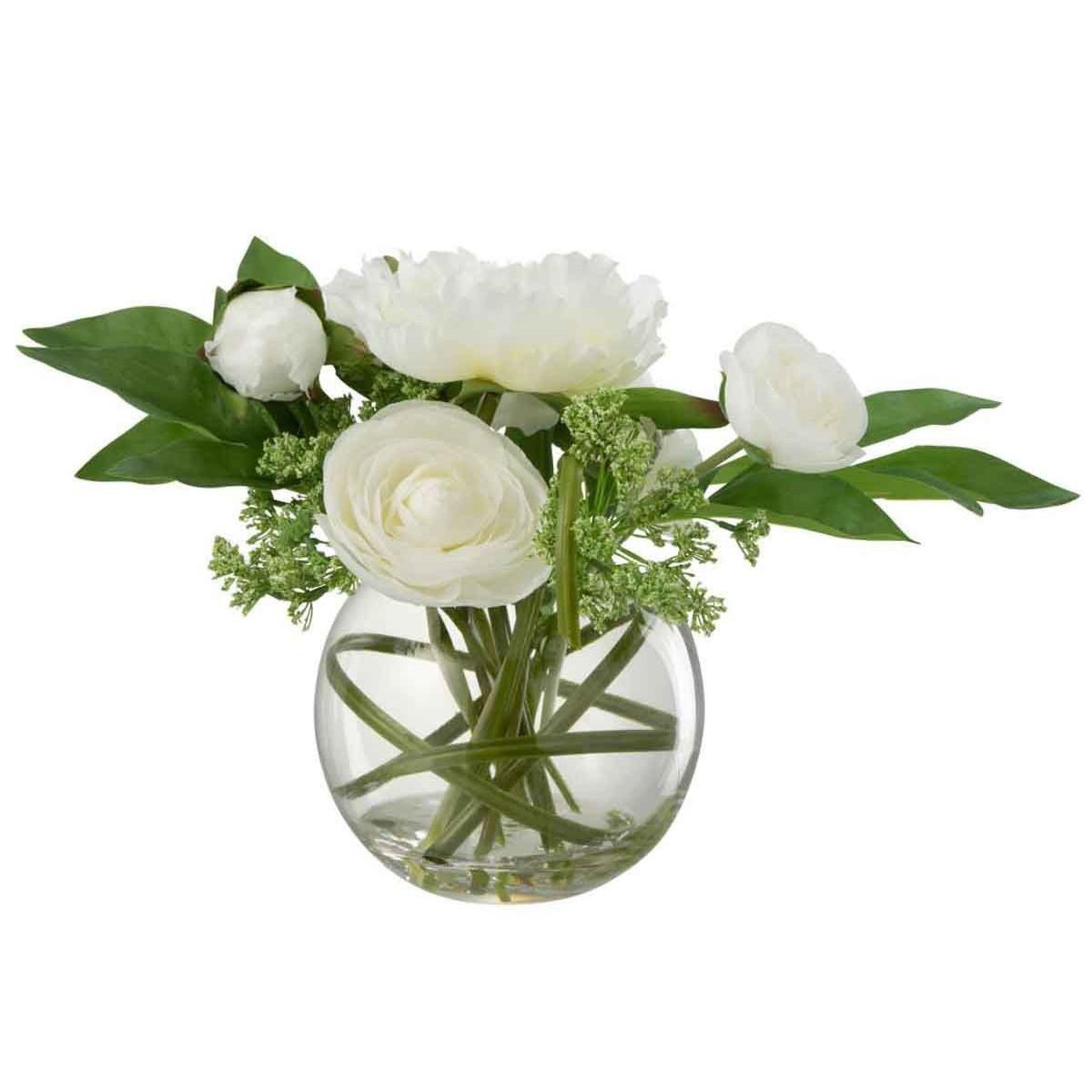 J-LINE Fleur artificielle & vase  pivoine renoncule  30cm blanc