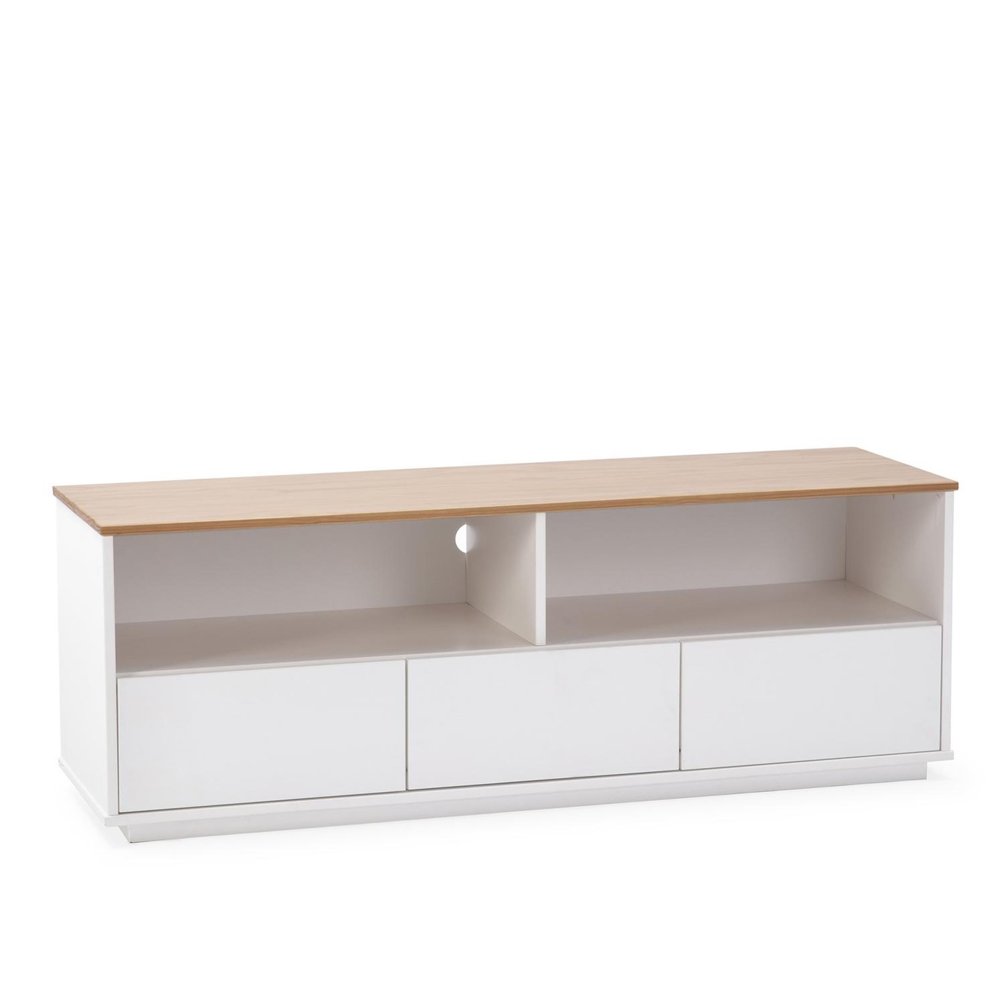 Voir la diapositive 1 : VS VENTA-STOCK Meuble tv Bob 3 tiroirs 2 niches blanc/chêne, bois massif