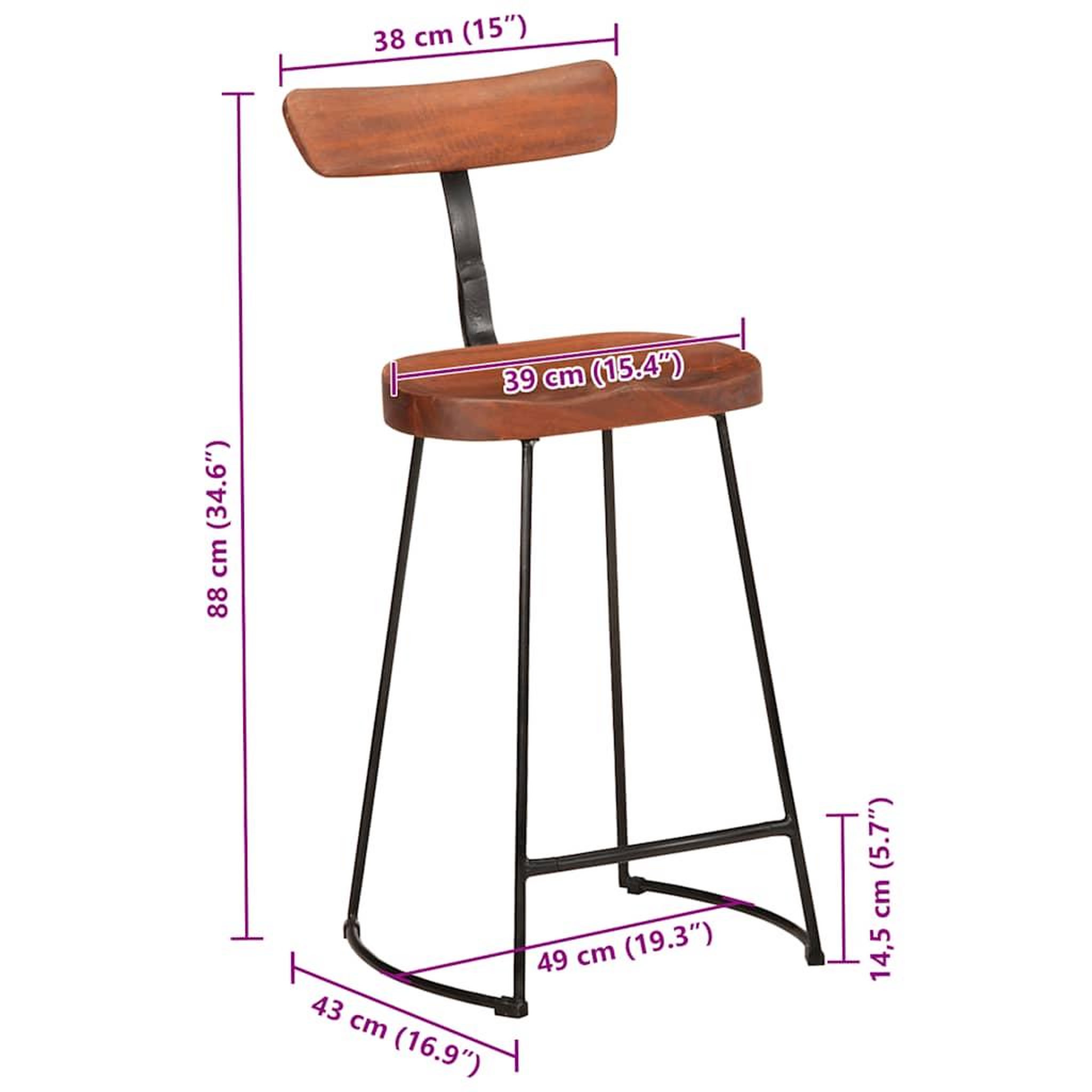 Voir la diapositive 6 : VIDAXL Tabourets de bar lot de 2 49x43x88 cm bois de manguier massif