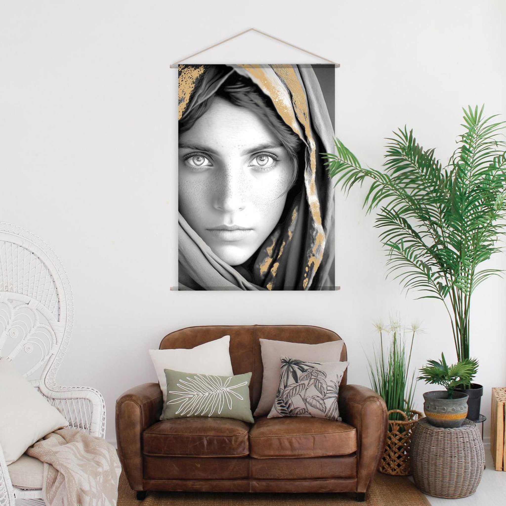 Voir la diapositive 2 : ENJOY HOME Toile murale à suspendre  afghane  90x130cm noir & or