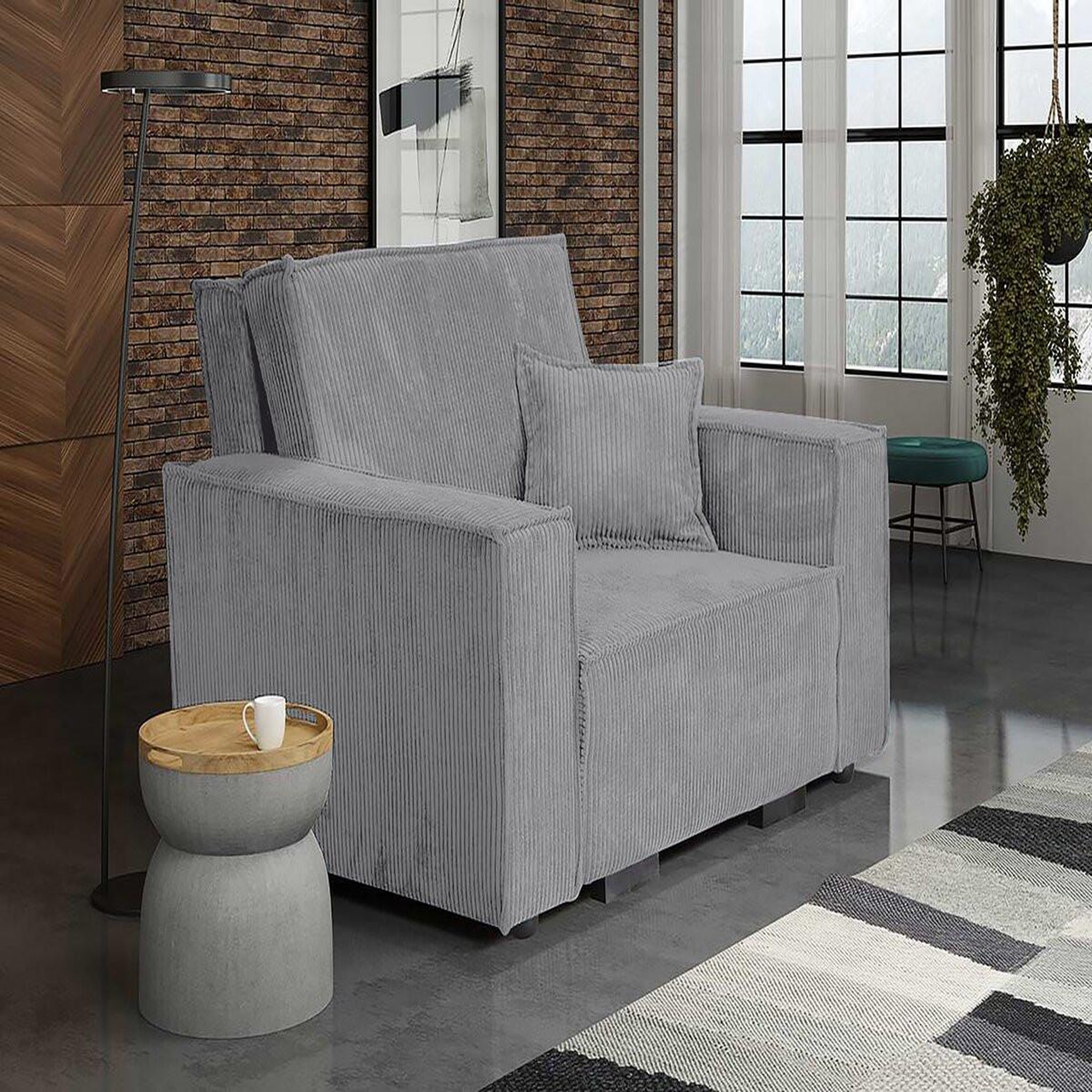 Voir la diapositive 2 : Habitat et Jardin Fauteuil convertible en velours côtelé  Clivia  - Gris