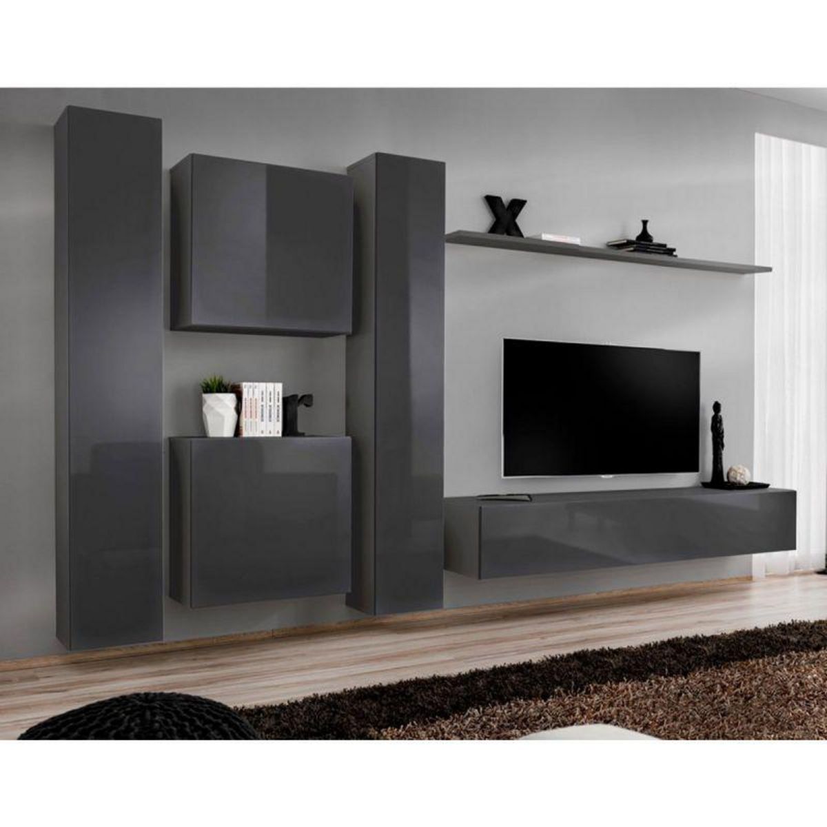 Paris Prix Meuble TV Mural Design  Switch VI  330cm Gris