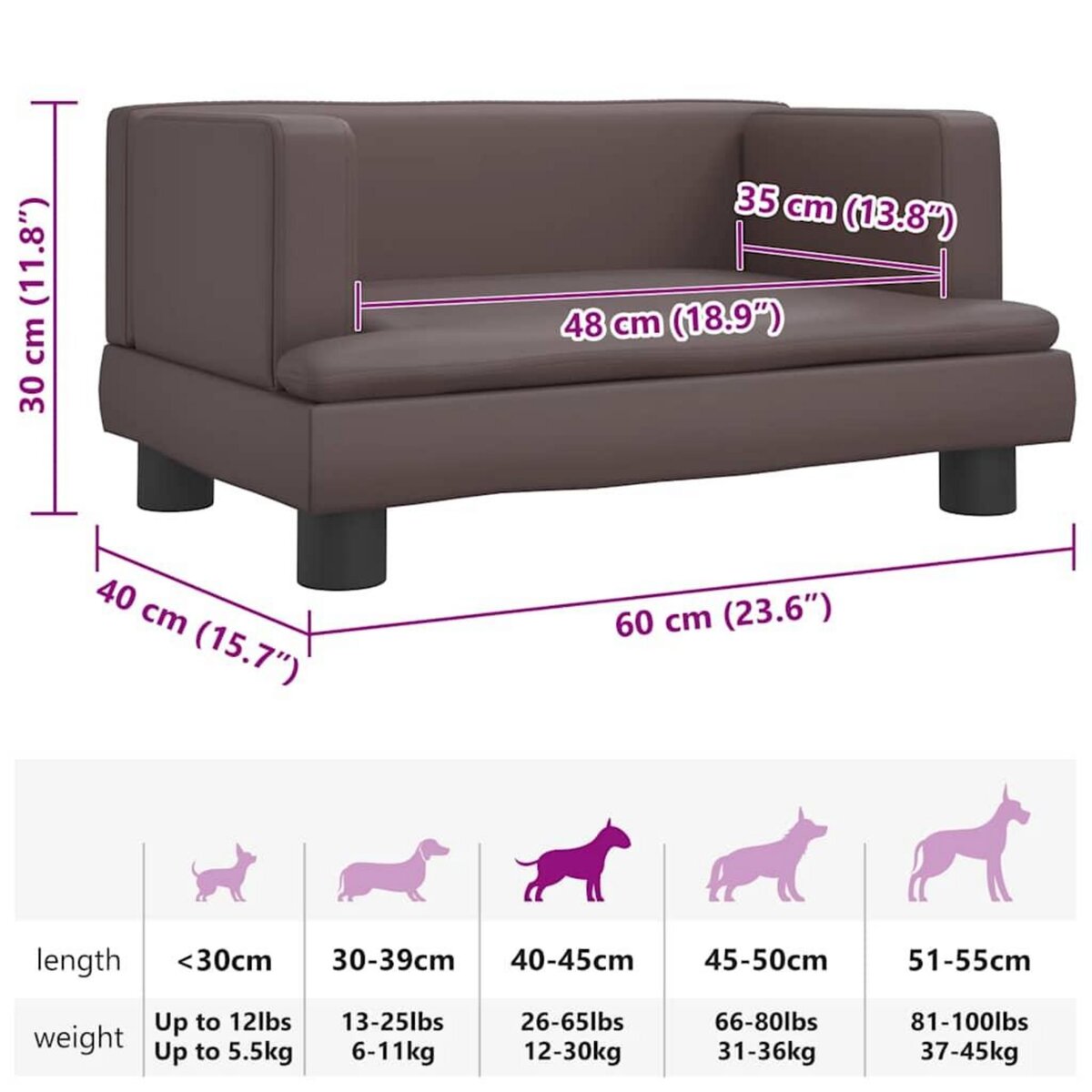 VIDAXL Lit pour chien marron 60x40x30 cm similicuir