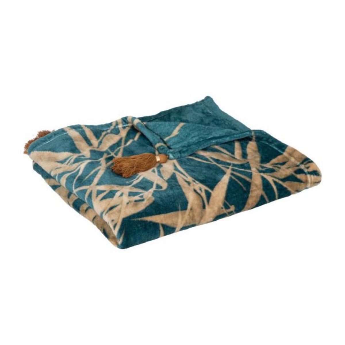 ATMOSPHERA Plaid en Flanelle Imprimé  Jiling  125x150cm Camel & Bleu