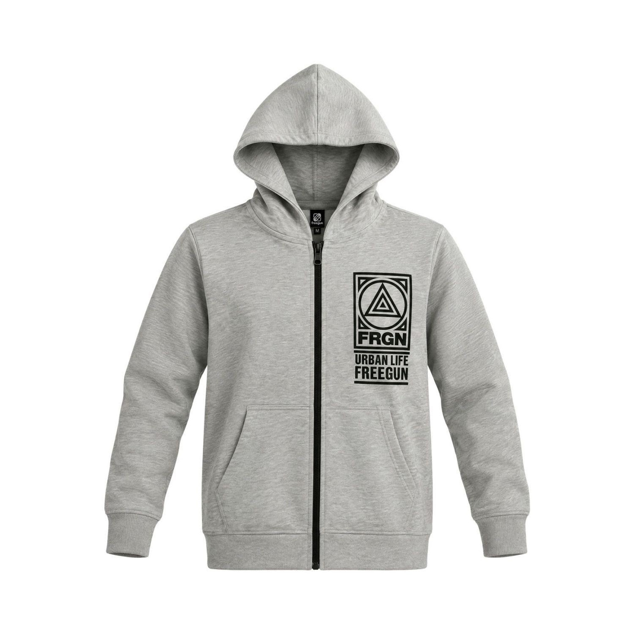 FREEGUN Sweat zippé à capuche junior en french terry imprimé poitrine liam. Coloris disponibles : Gris