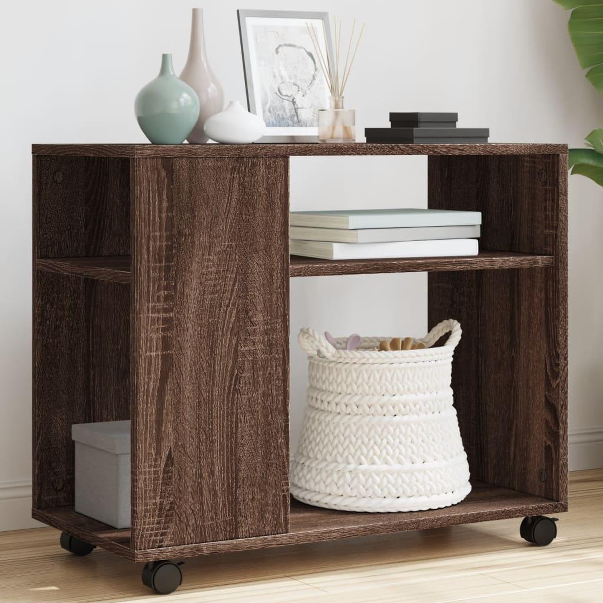 VIDAXL Table d'appoint avec roues chene marron bois d'ingenierie
