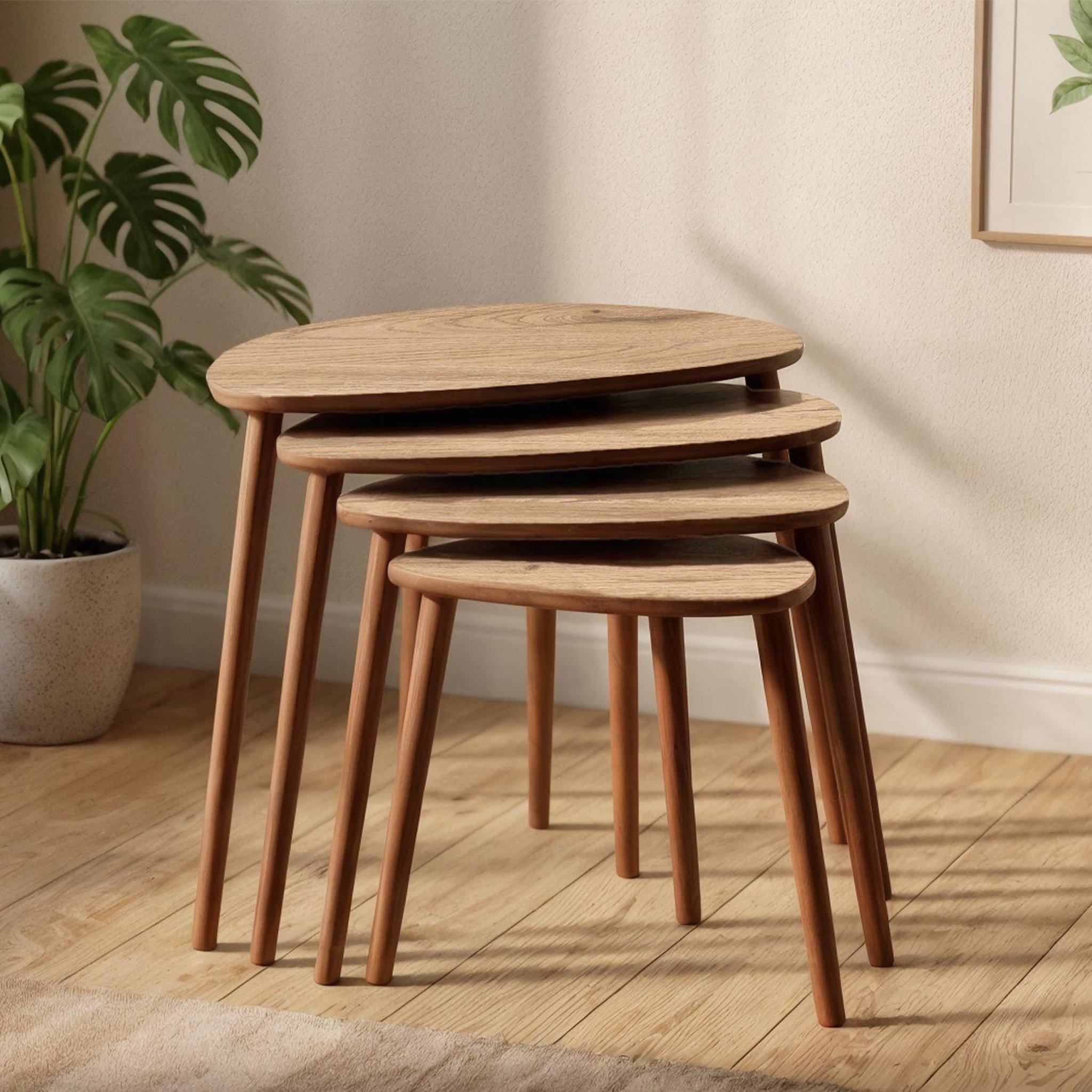 Voir la diapositive 2 : Habitat et Jardin Table gigogne (4 pièces) en bois  nora  68 x 45 x 55 cm - chêne