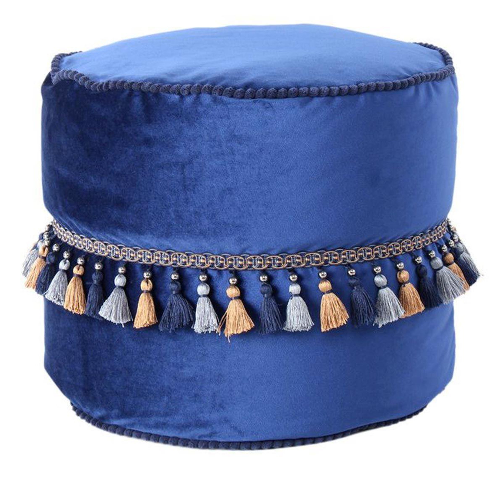 Paris Prix Pouf déco à pompons  taj mahal  45cm bleu