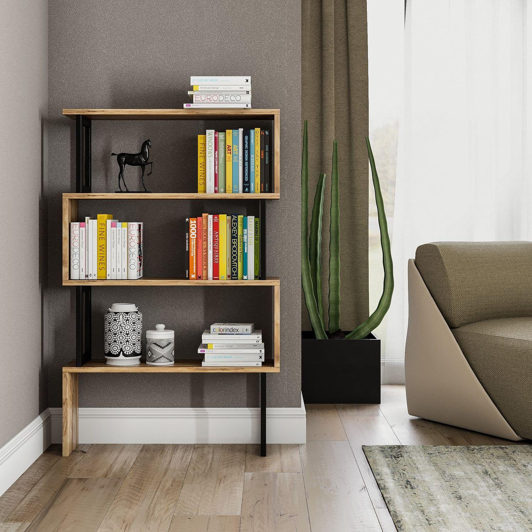 Voir la diapositive 2 : TOILINUX Etagère bibliothèque design industriel Ceylan - L. 80 x H. 128 cm - Noir
