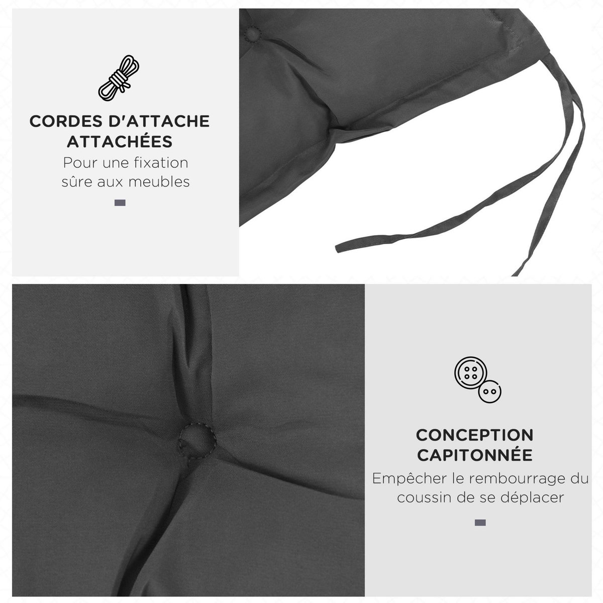 OUTSUNNY Coussin d'assise pour banc de jardin rembourrage épais 100 x 40 x 10 cm polyester gris