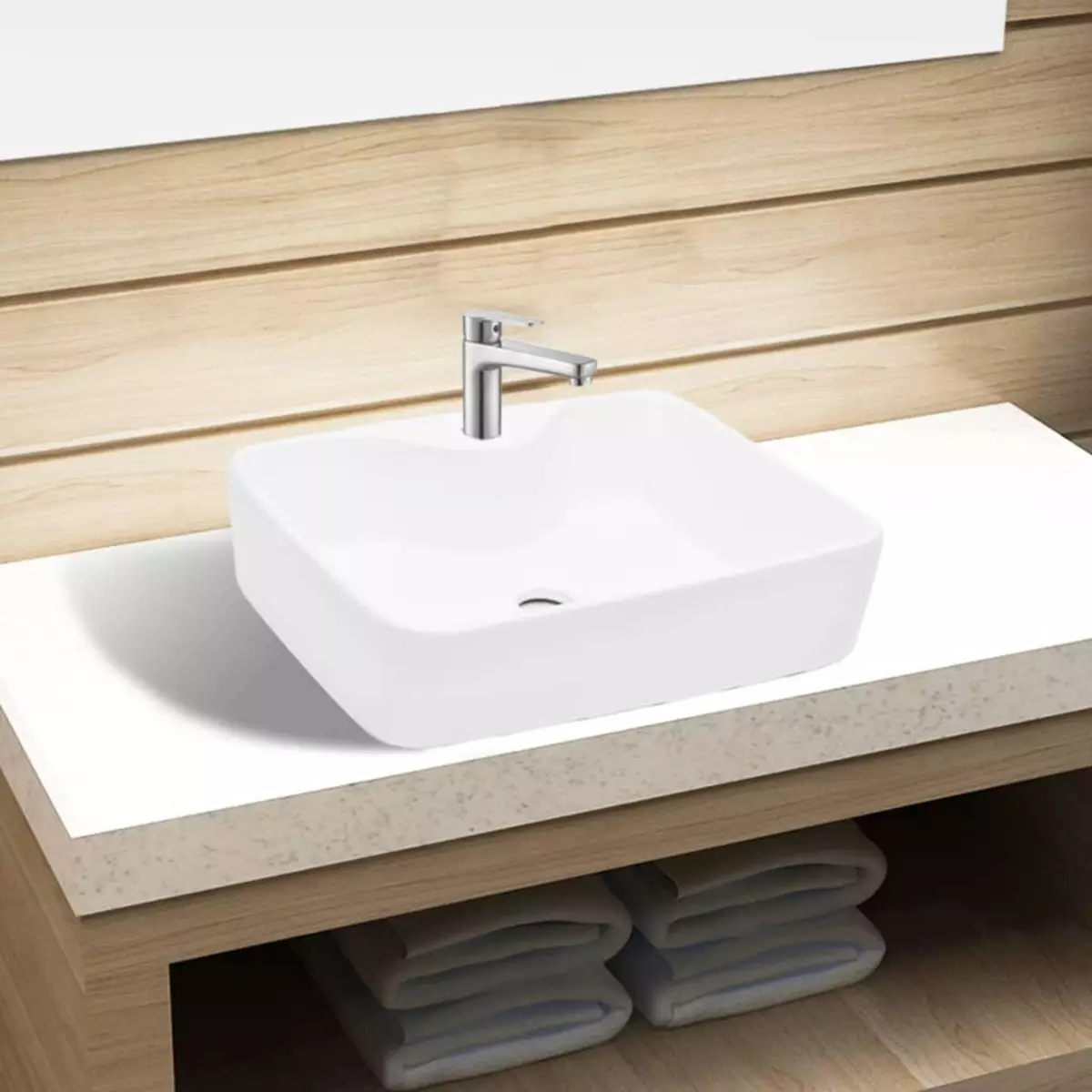 VIDAXL Vasque carre a trou pour robinet ceramique blanc pour salle de bain