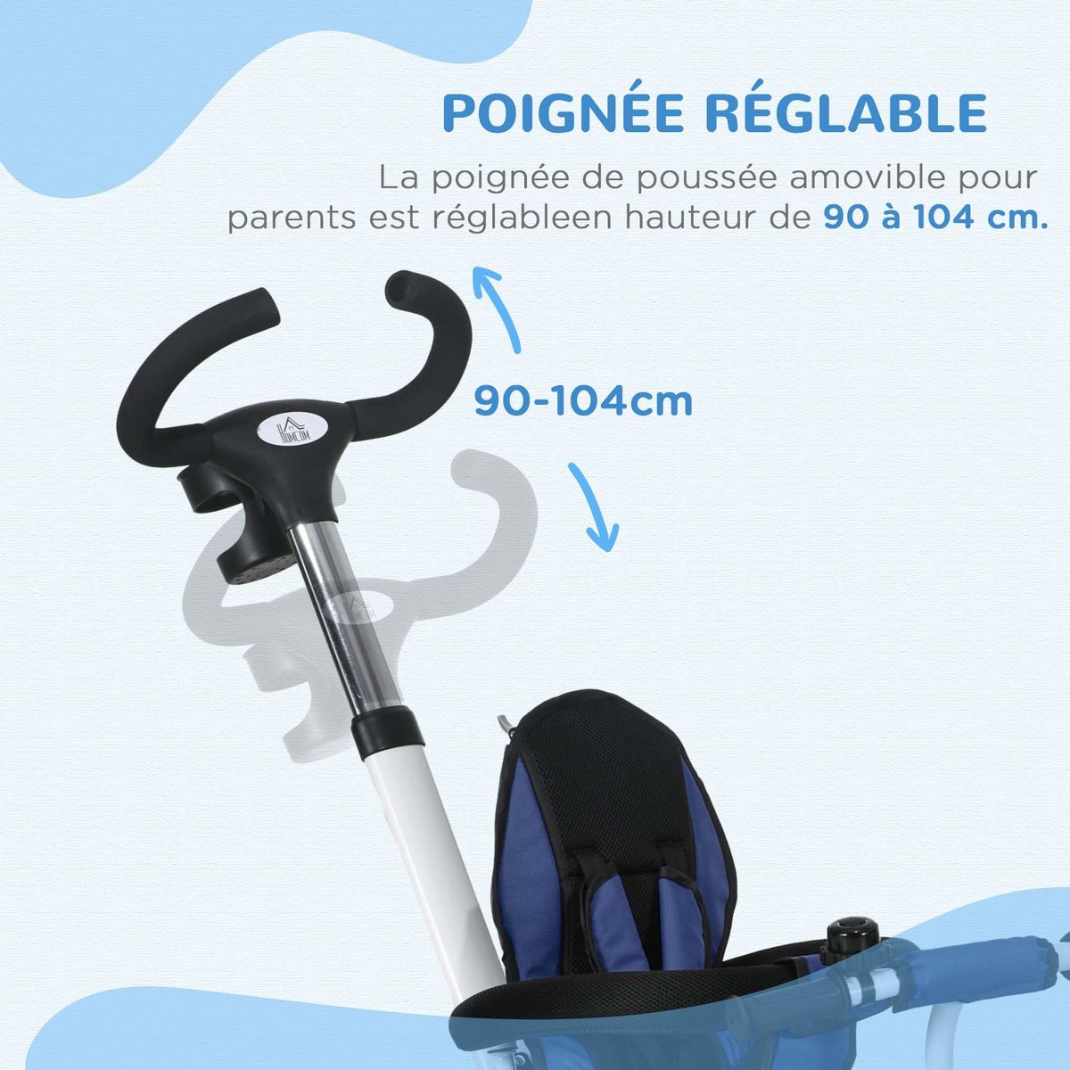 HOMCOM Tricycle enfant évolutif pliable pare-soleil canne télescopique amovible siège réversible bleu