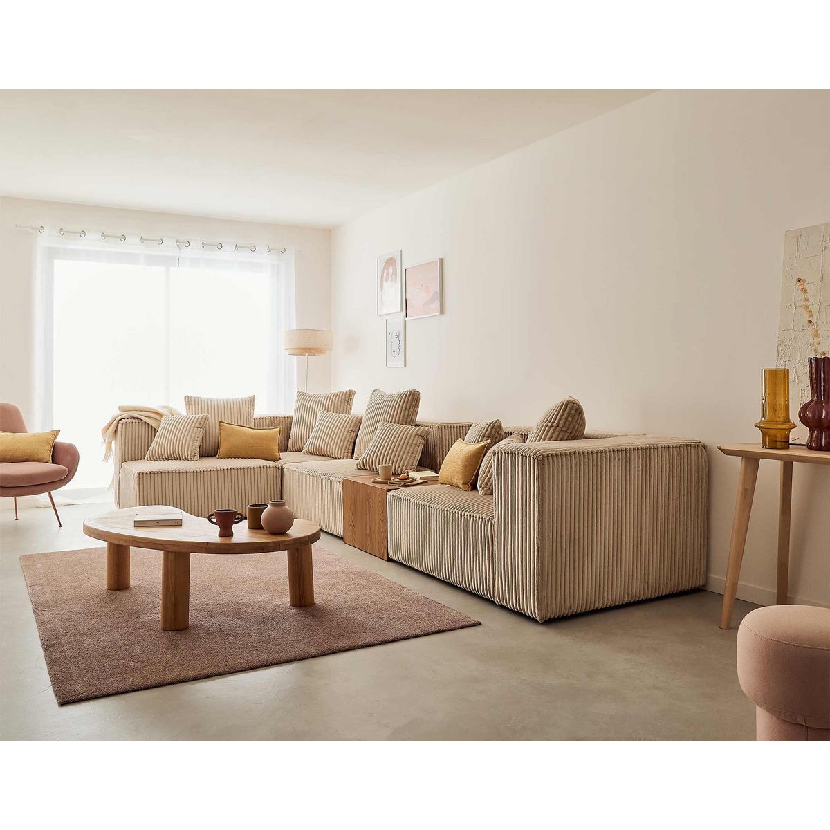 LISA DESIGN Colombine - canapé modulable d'angle gauche - 5 places - en velours côtelé grosses côtes