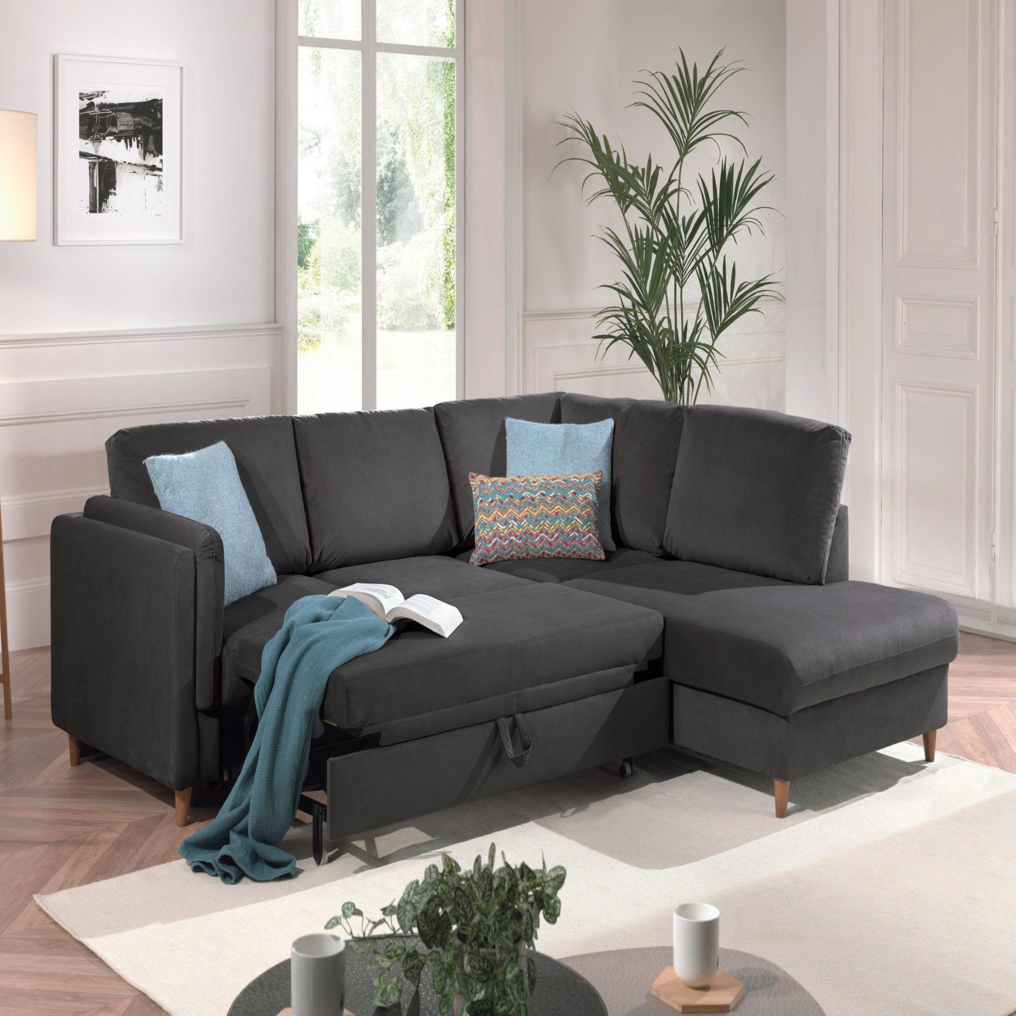 Voir la diapositive 3 : BEST MOBILIER Brooke - canapé d'angle droit - convertible - 5 places - en velours