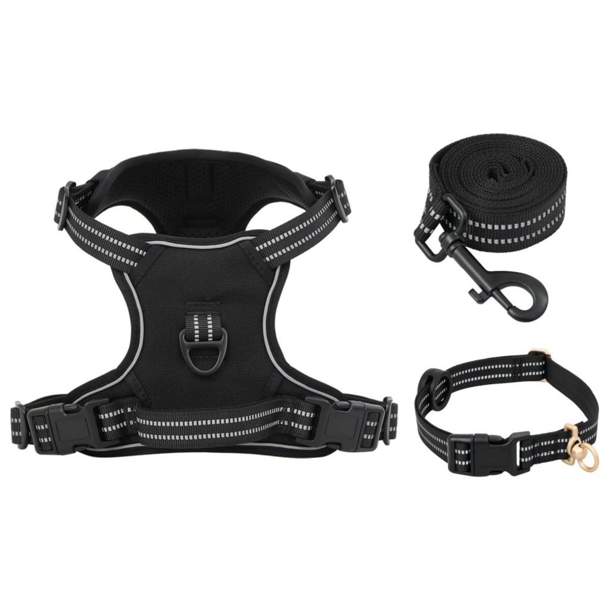 VIDAXL Harnais pour chien avec laisse et collier reglables noir XL