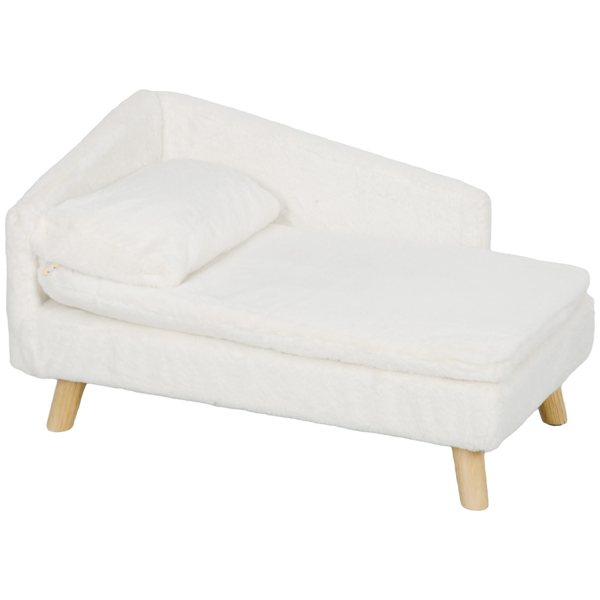 Voir la diapositive 1 : PAWHUT Canapé chien méridienne style scandinave 2 coussins déhoussables bois aspect fourrure crème