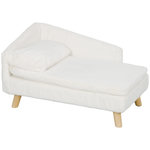 PAWHUT Canapé chien méridienne style scandinave 2 coussins déhoussables bois aspect fourrure crème